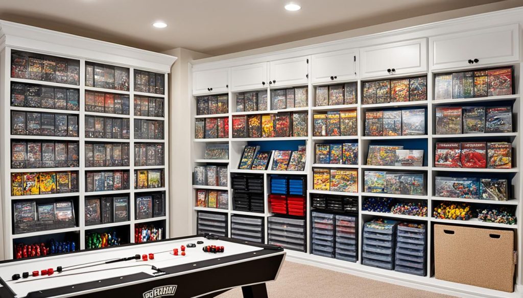 Game equipment storage in a well-organized games room