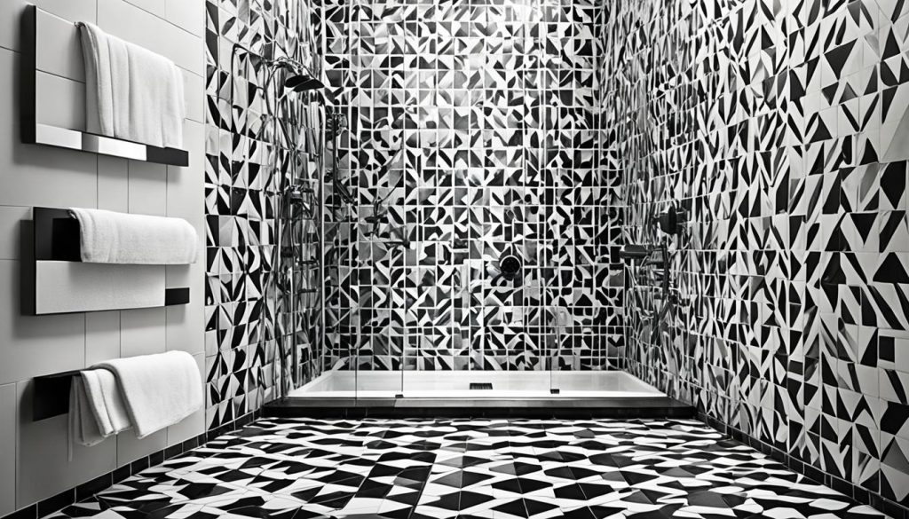 Geometric tile patterns in shower