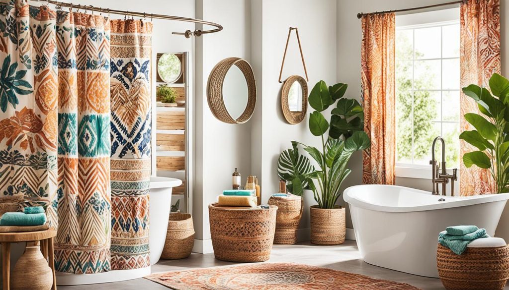 Global-inspired bathroom decor with summer ethnic prints