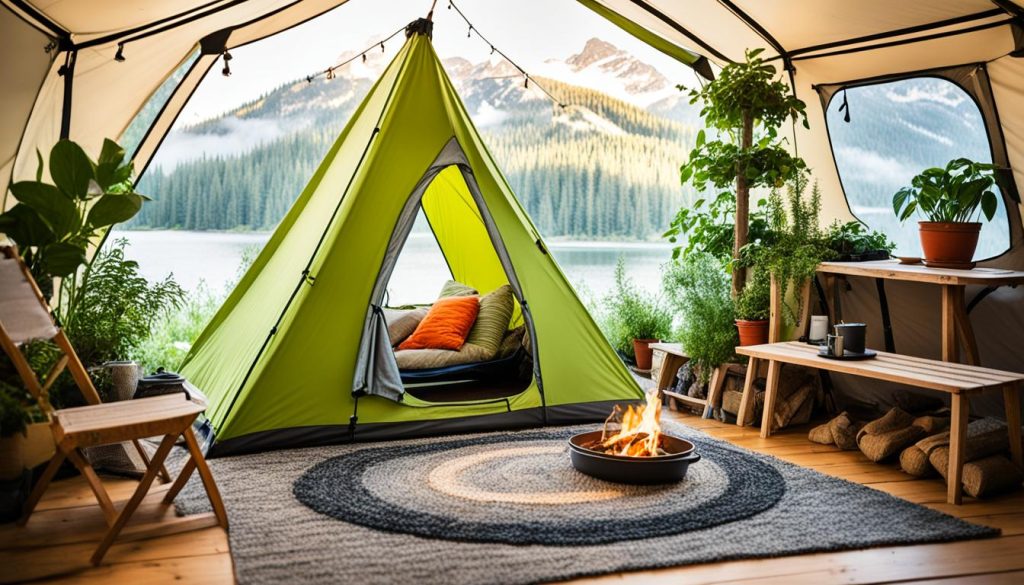 Indoor camping setup with indoor gardens