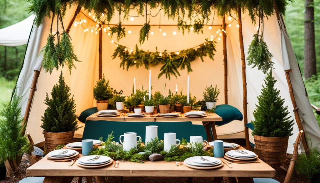 Indoor campsite with nature-inspired decor