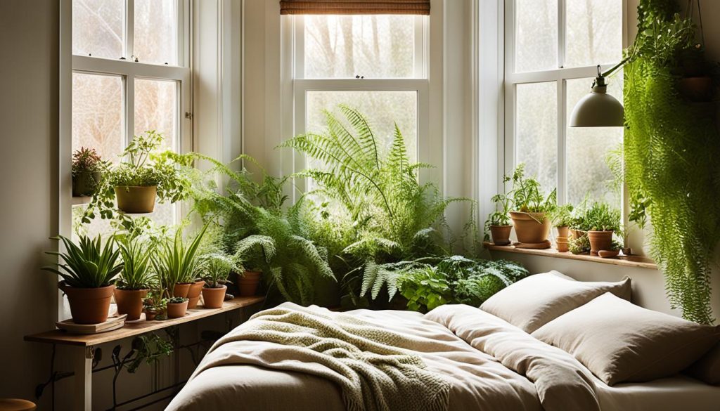 Indoor plants in a small bedroom