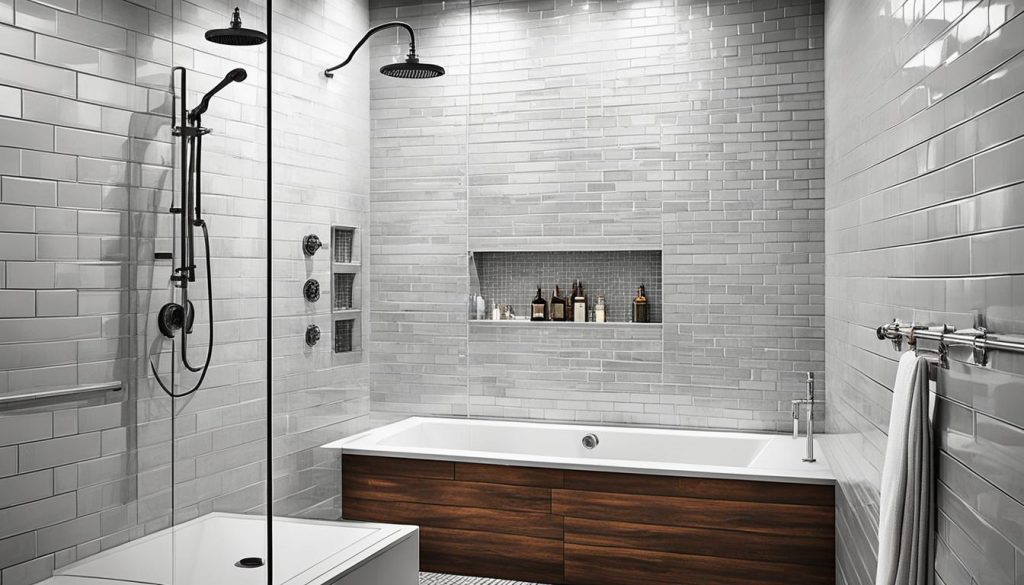 Industrial chic shower with subway tiles