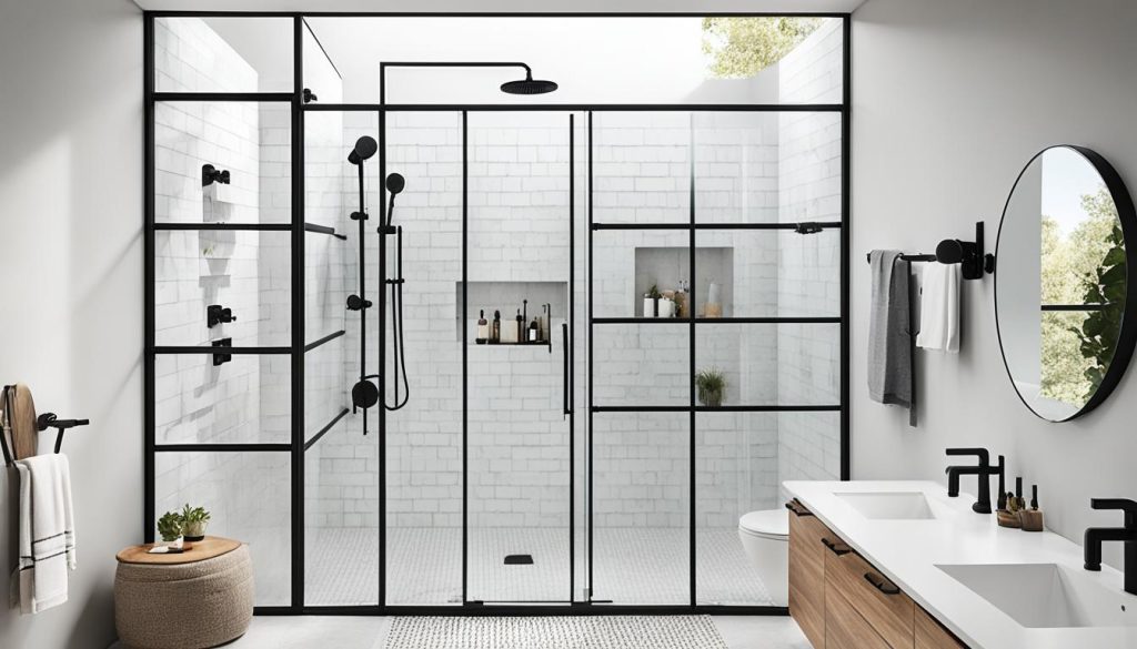 Industrial shower enclosures with custom shower glass