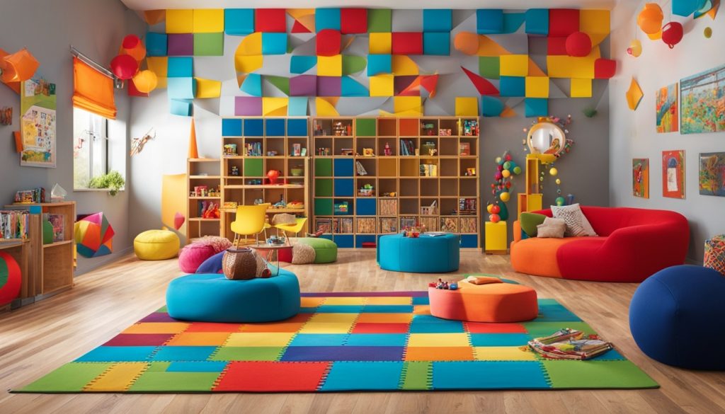 Interactive wall decor in kids' entertainment zone