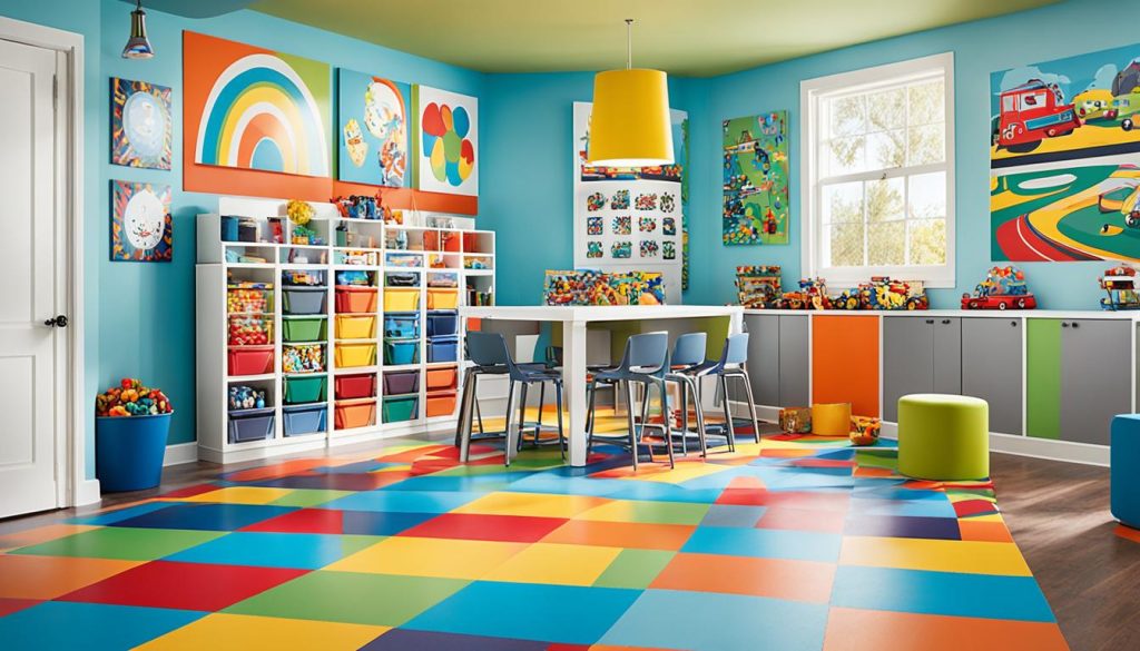 Kid-friendly games room with durable flooring