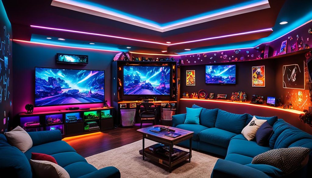 LED strip lights in a kids gaming den