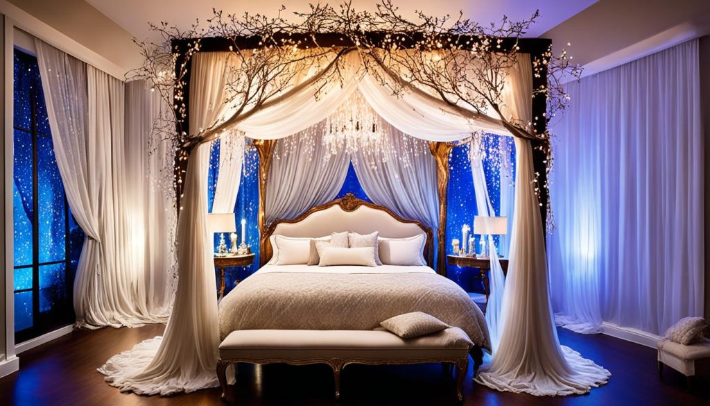 Magical bedroom with whimsical lighting