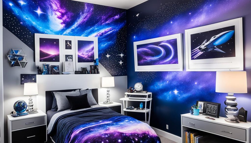 Milky way wall mural in a bedroom