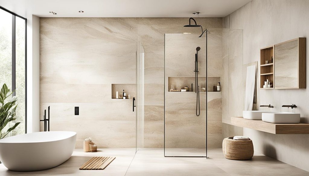 Minimalist shower with neutral color scheme