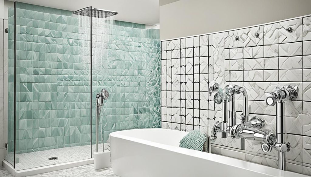 Modern shower fixtures in a vintage-style bathroom