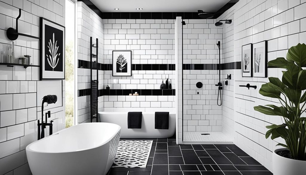 Monochrome bathroom design with balanced black and white elements