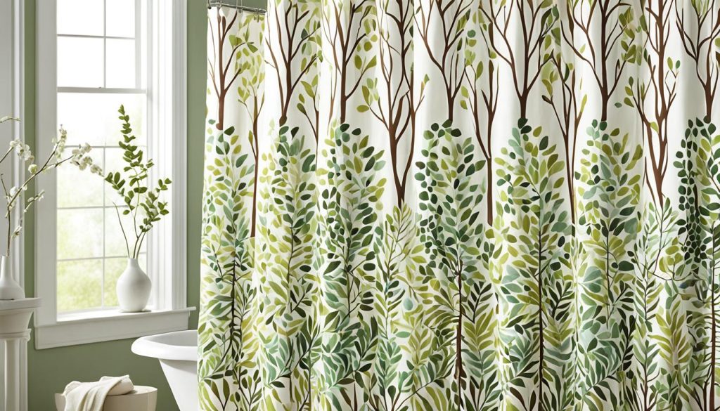 Nature-inspired printed fabric shower curtains