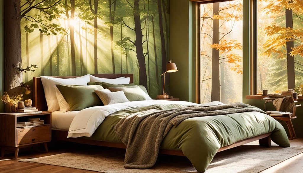 Nature-themed bedroom with forest-inspired decor