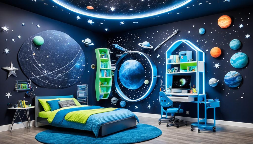 Out-of-this-world wall decor for space-themed bedrooms