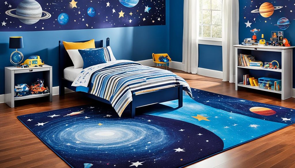 Outer space rugs in a child's bedroom