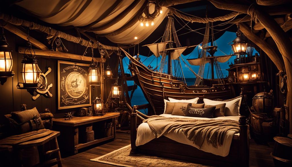 Pirate ship bed frame in buccaneer boudoir