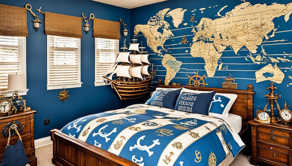 Pirate-themed bedroom with sea faring decor