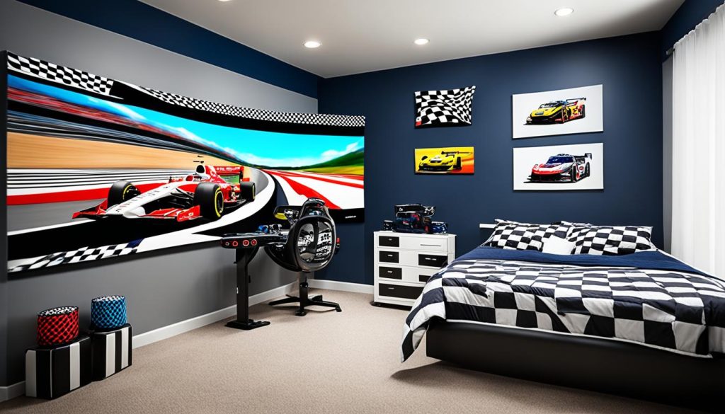 Racing simulator setup in bedroom