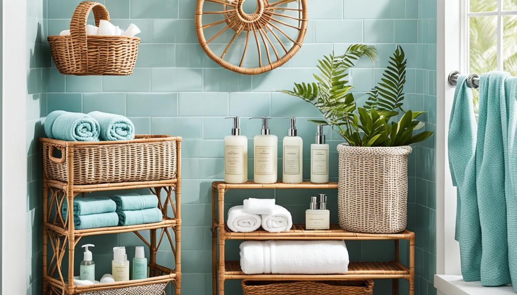 Rattan baskets for coastal shower storage