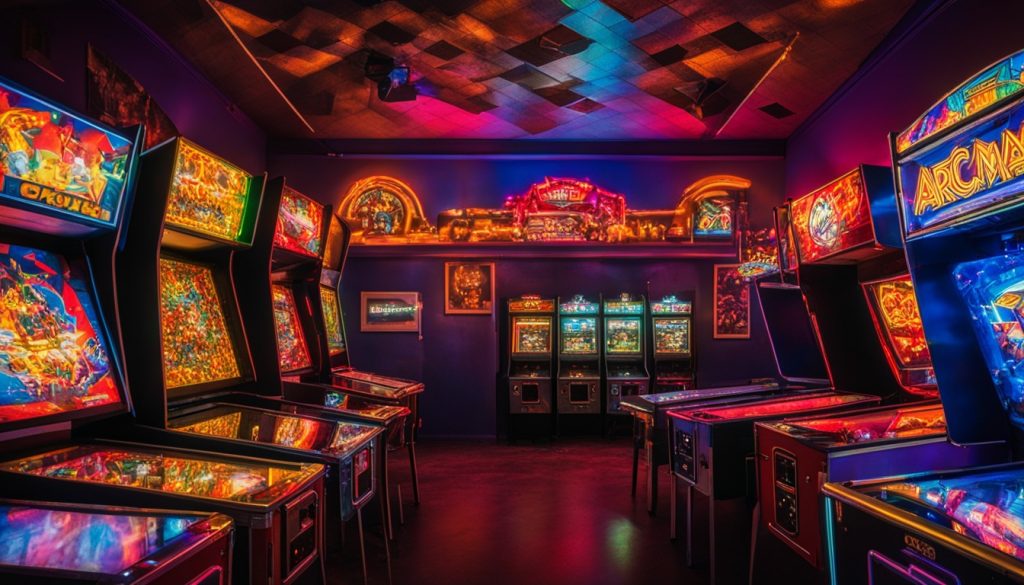 Retro arcade atmosphere in a nostalgic gaming lounge