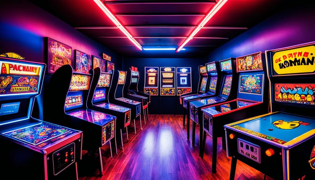 Retro game room with classic arcade machines