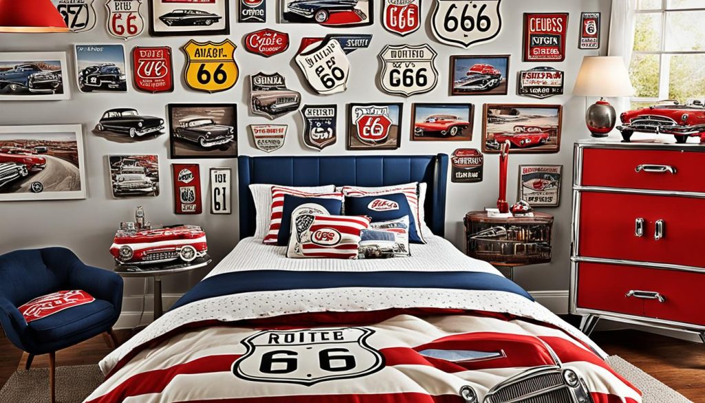 Route 66 themed car enthusiast bedroom