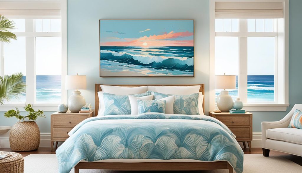 Seascape painting in a coastal bedroom