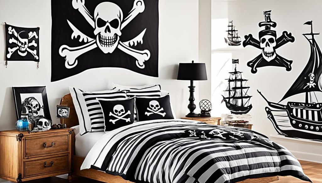 Skull and crossbones accents in pirate themed bedroom