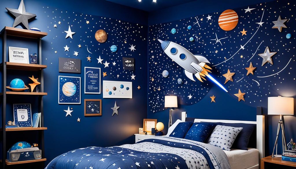 Space-inspired decor in a boy's room