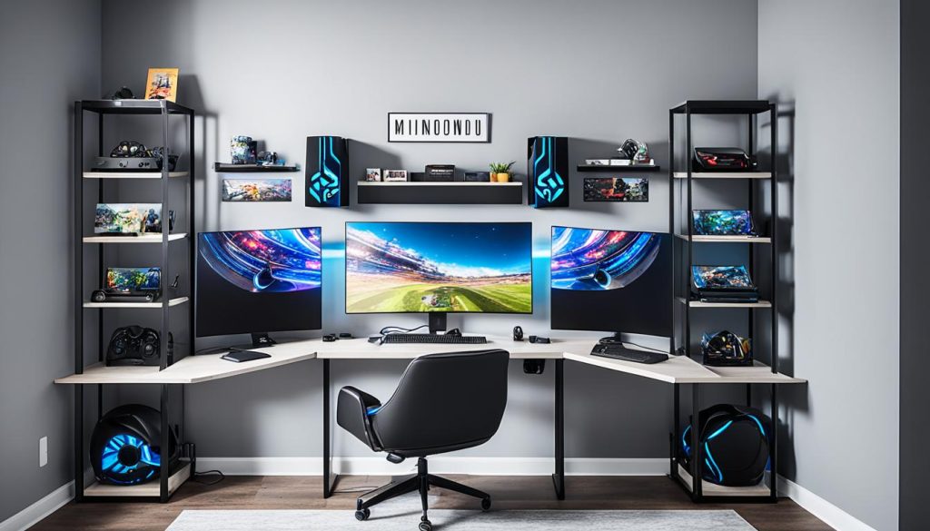 Space-saving gaming setup in a small game room