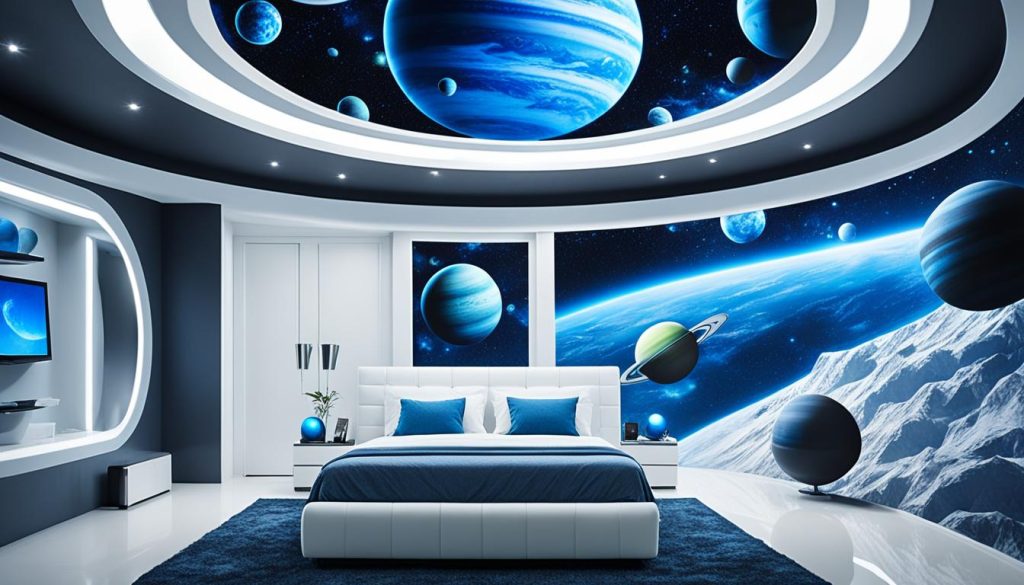 Space-themed decor with glow-in-the-dark planets