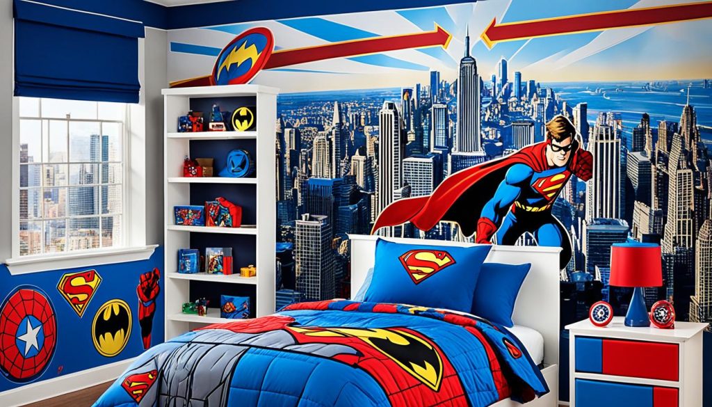 Superhero-themed bed placement