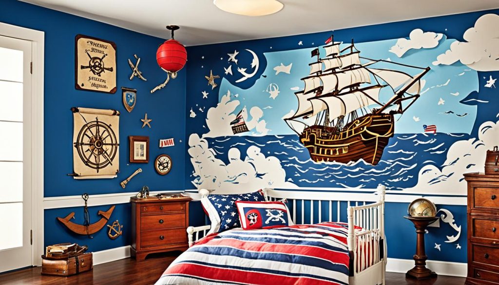 Telescope in adventure inspired bedroom