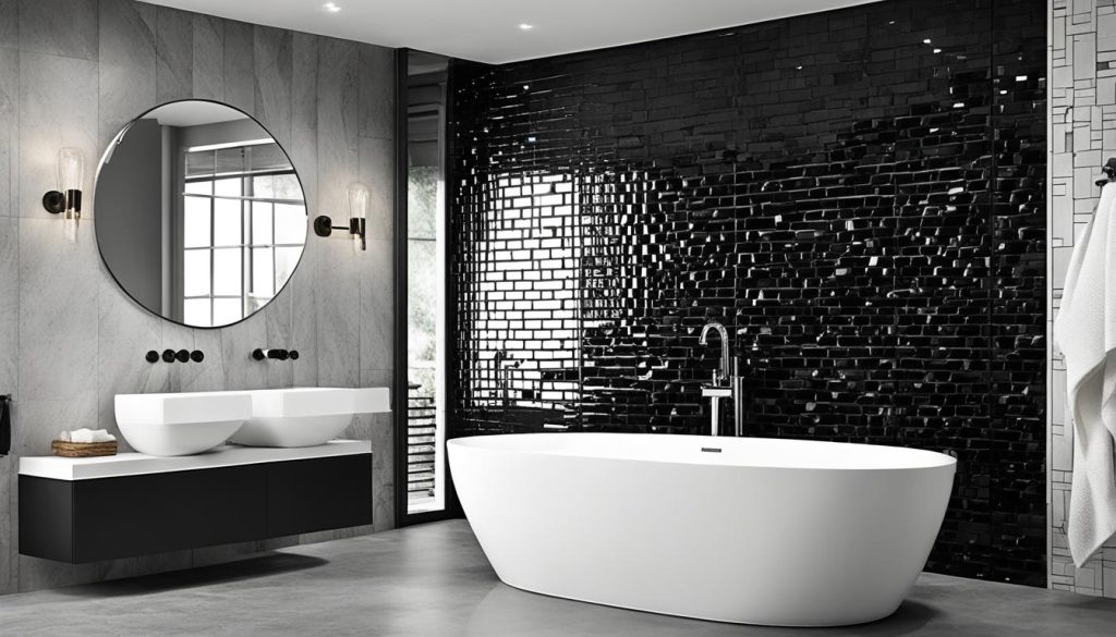 Textured tiles in modern black and white bathrooms