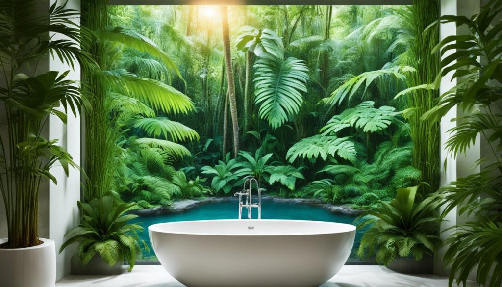 Tropical plants in bathroom