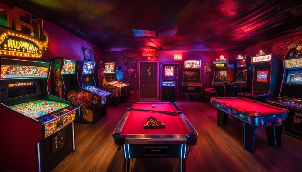 Vintage arcade design in a classic game room