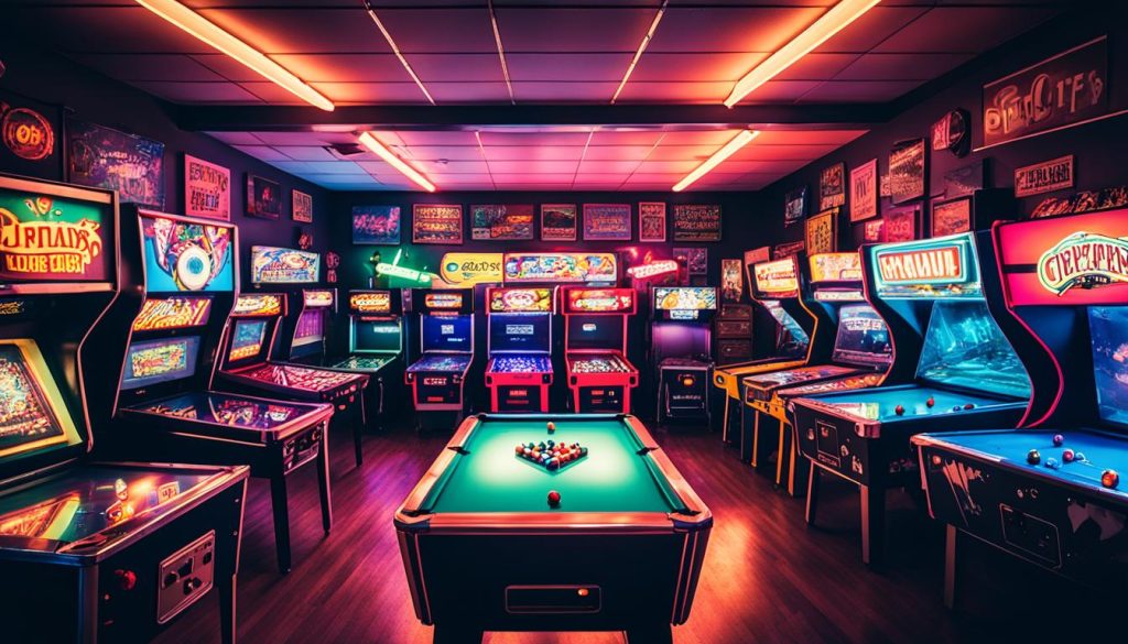 Vintage arcade games in a retro game room