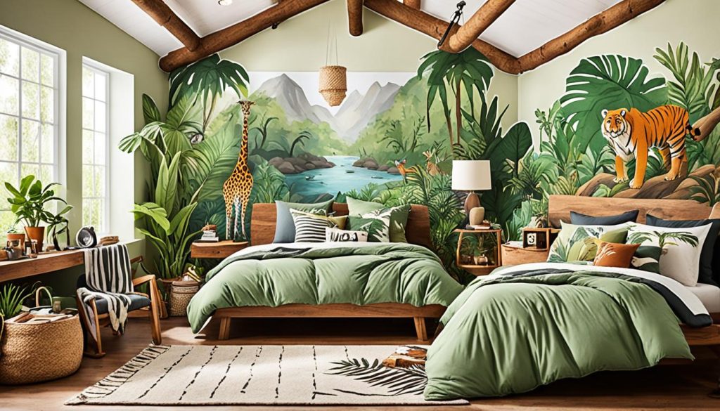 adventure-themed decor in a balanced bedroom