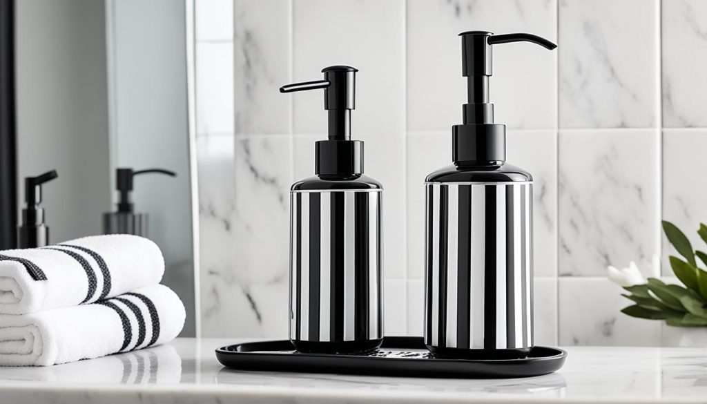 black and white bathroom accessories