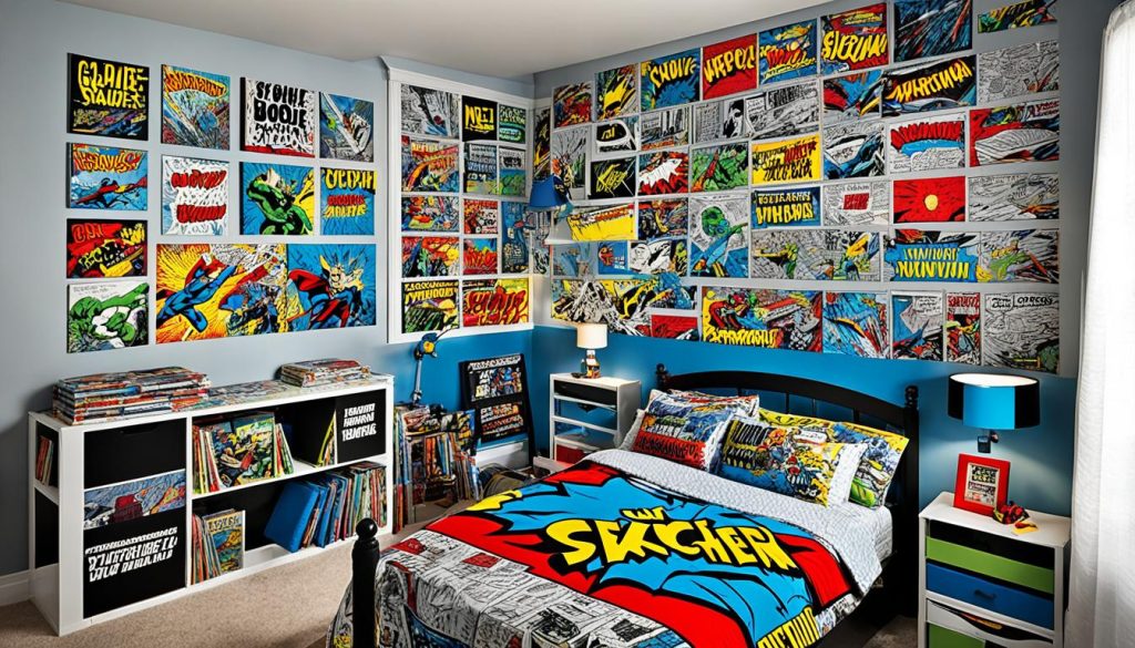 boys' geeky bedrooms with superhero quotes