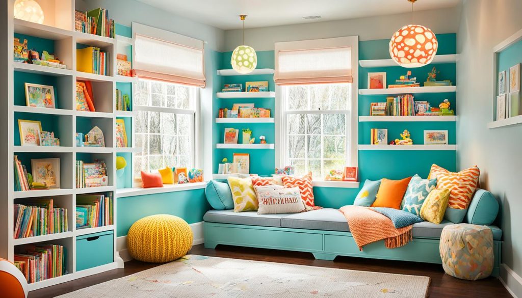 cozy reading nook in a fun children's playroom