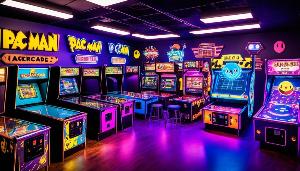 game lounge designs with retro arcade theme