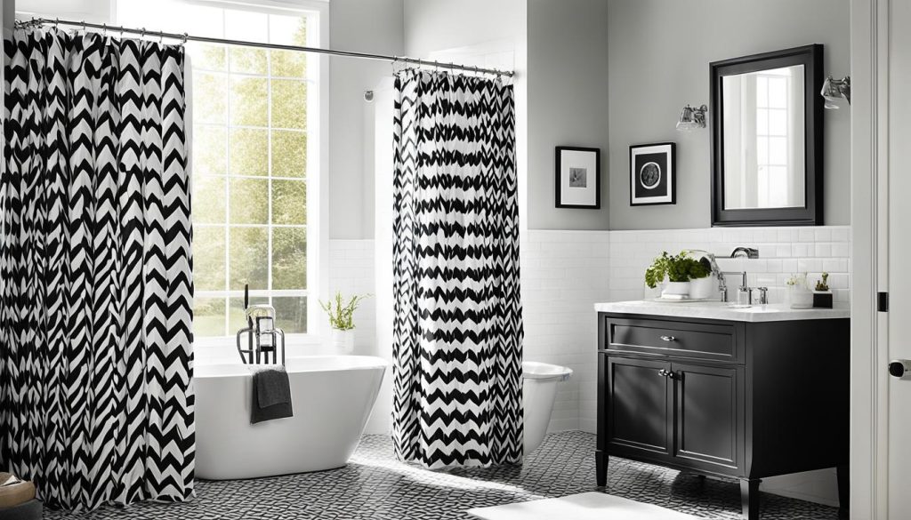 geometric shower curtains with stripes and chevrons