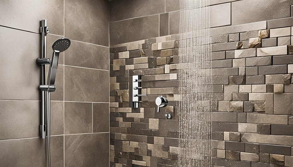 geometric tile patterns in shower