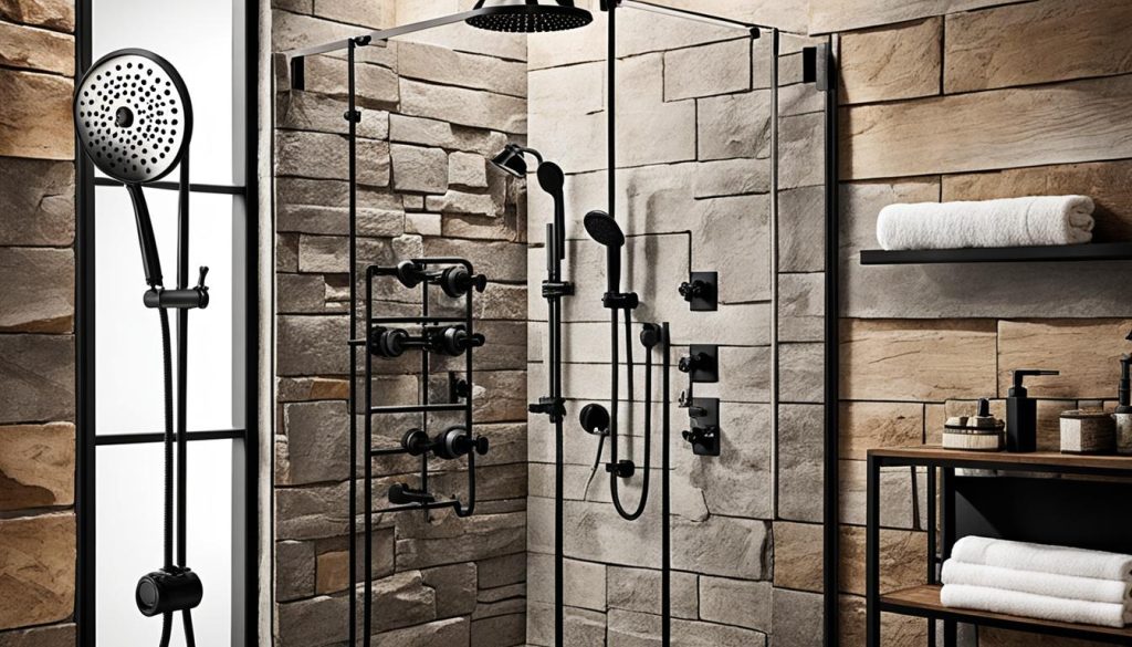 masculine shower accessories with matte black finishes