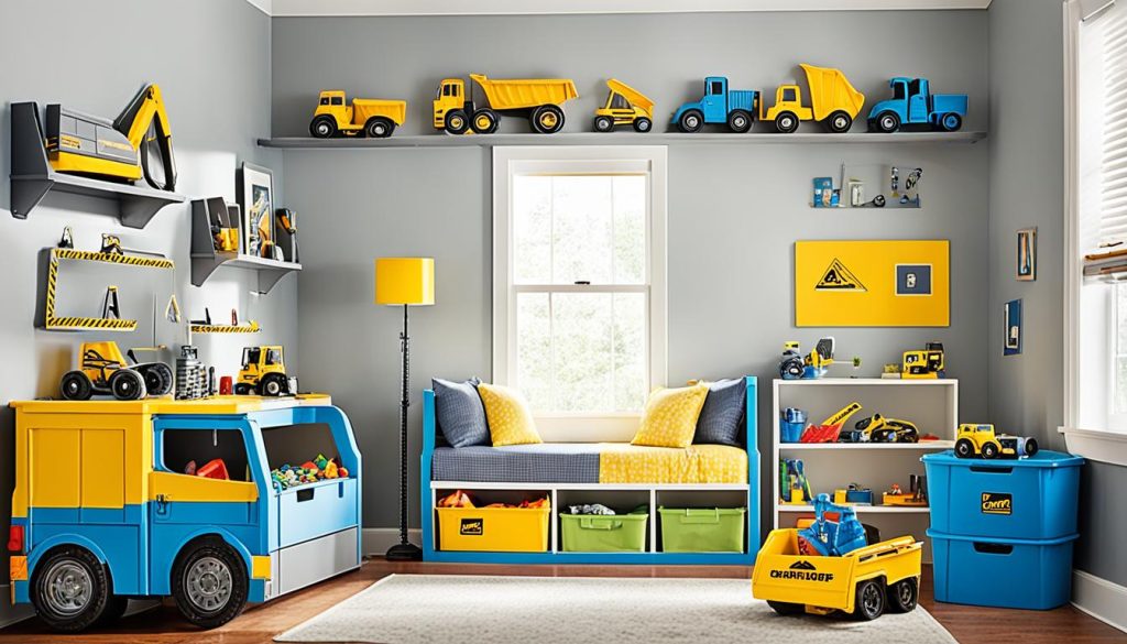 storage solutions for construction-themed bedroom