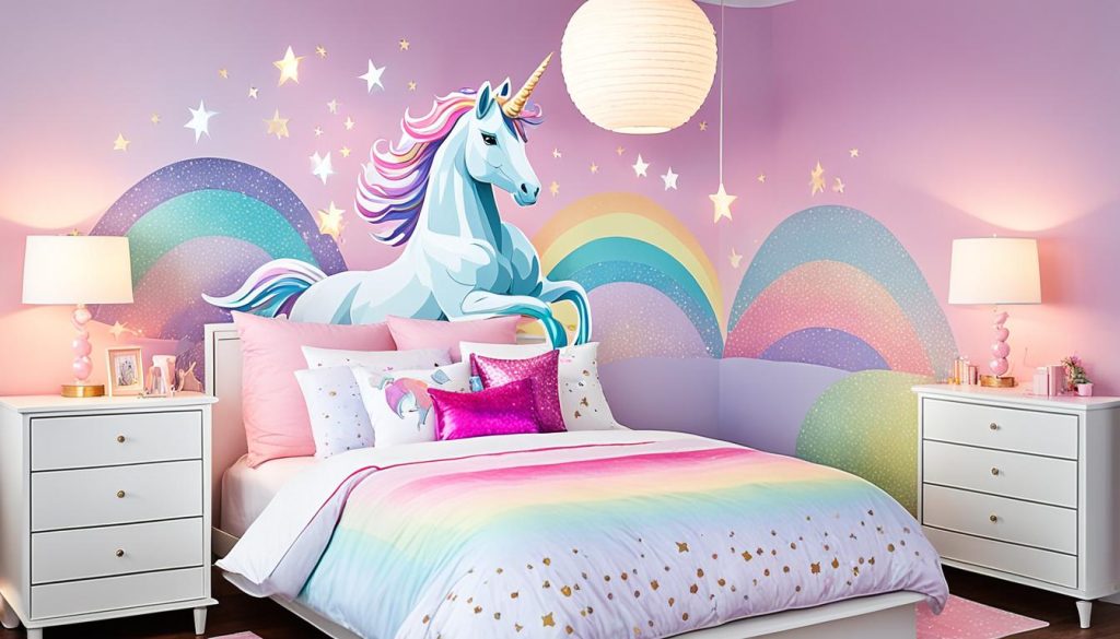 unicorn motifs in a magical bedroom