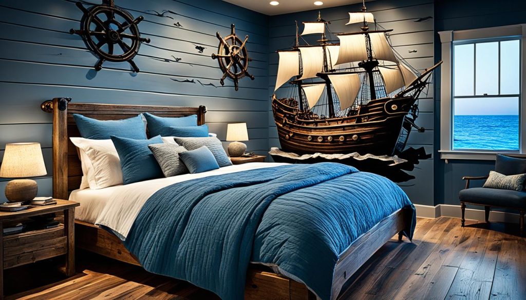 wooden plank flooring in a nautical-inspired interior