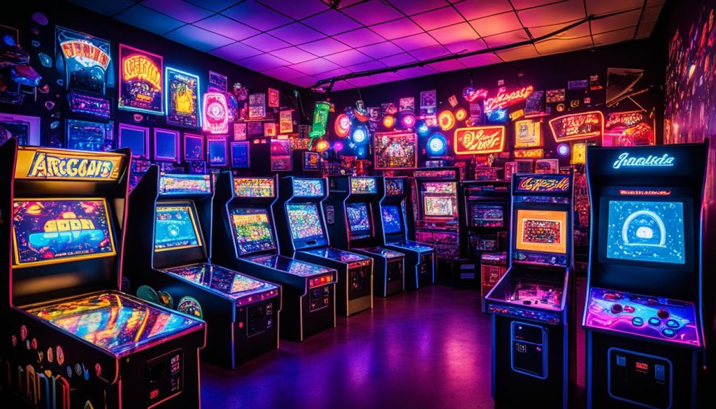 Arcade machines in a retro gaming room